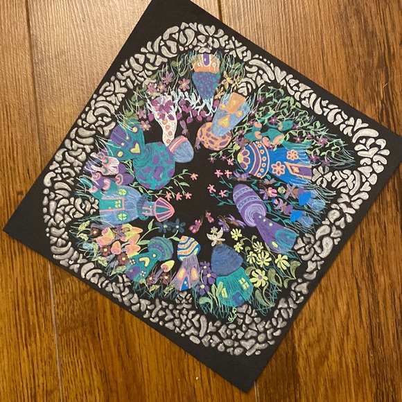 Unframed Original Art Mushroom Mandela w Fairies & Butterflies Drawing AB Artist - Picture 3 of 7